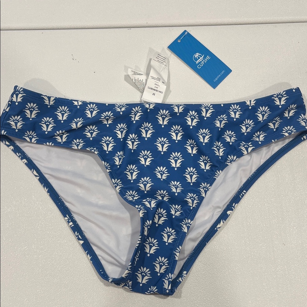 Cupshe Blue and White Floral Bikini Bottom